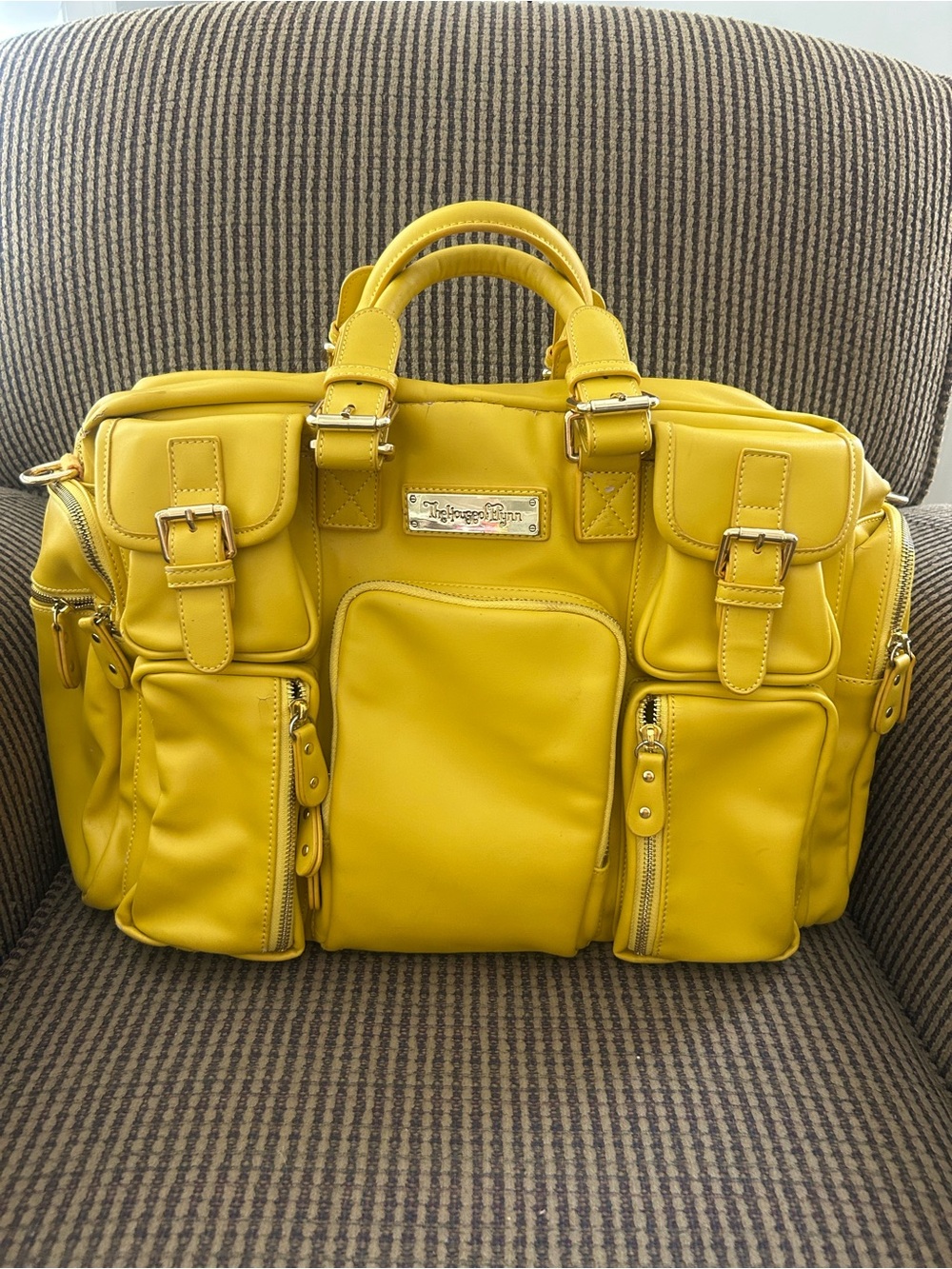 House of Flynn Yellow Camera Backpack Diaper Bag Convertible Multi Pocket